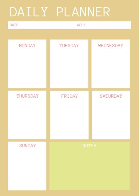 Perfect for anyone looking to organize their week efficiently and stay on top of daily tasks. This blank template provides spaces for each day of the week along with a section for notes, helping you prioritize and manage activities seamlessly. Ideal for use in personal planning, school assignments, work projects, and family schedules. The simple and clean design allows for easy customization and updates.