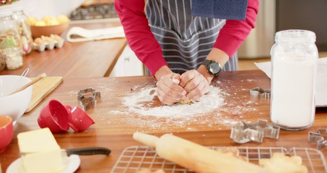 Man Baking Cookies in Home Kitchen Wearing Apron - Download Free Stock Images Pikwizard.com