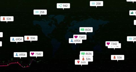 Social Media Interactions on World Map Background Symbolizing Global Connectivity - Download Free Stock Images Pikwizard.com