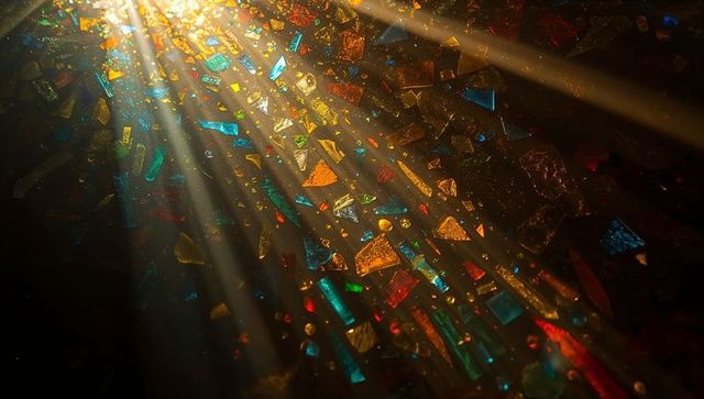 Vibrant Multicolored Glass Shards Sparkling in Golden Light