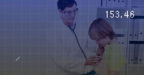 Pediatric Doctor Examining Child with Stethoscope in Clinic