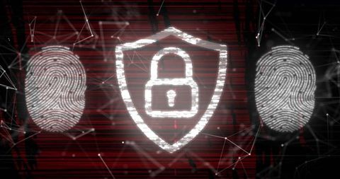 Cybersecurity Concept with Shield and Fingerprint Patterns