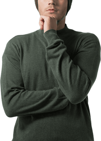 Transparent Thoughtful Man Standing with Hand on Chin Gesture