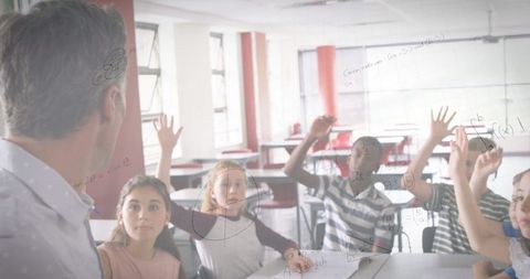 Children Engaged in Learning with Mathematical Concepts Overlay