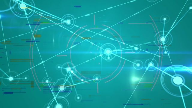 Video depicts glowing lines and nodes representing digital connections, set against a blue background with glitch effects. This can be used to visually represent concepts of technology, cyber security, data networks, global communication, and futuristic digital environments. Ideal for use in technology presentations, cybersecurity awareness material, and digital marketing designs.