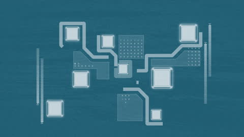 Futuristic Animation of Circuit Components on Blue Interface