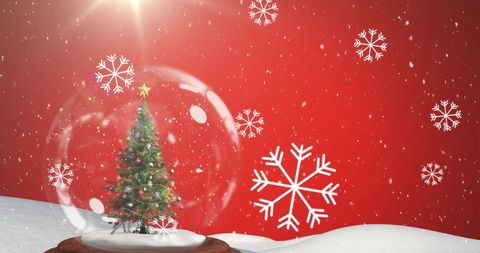 Christmas Snow Globe with Falling Snow and Festive Background