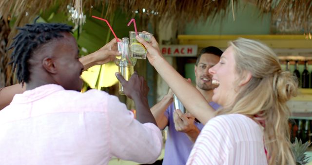 Friends Toasting Drinks at Beach Bar Party - Download Free Stock Images Pikwizard.com