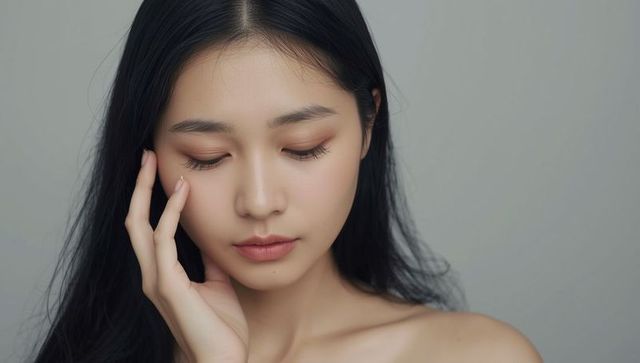 Elegant beauty portrait with heartfelt gaze and long dark hair