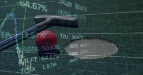 Golf Equipment with Financial Overlay Illustrating Business Strategy