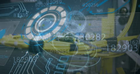 Futuristic Data Processing Visualization with Digital Animation Overlay