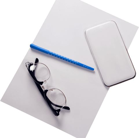 office essentials: transparent mobile, spectacles, and pen display - Download Free Stock Videos Pikwizard.com