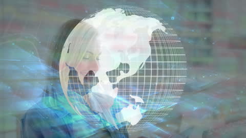 Man Engaging with Virtual Global Interface Technology Background