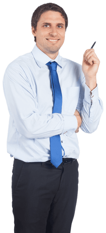 cheerful businessman holding pen on transparent background - Download Free Stock Videos Pikwizard.com