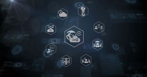 Futuristic Digital Interface with Network and Cloud Icons Concept - Download Free Stock Images Pikwizard.com