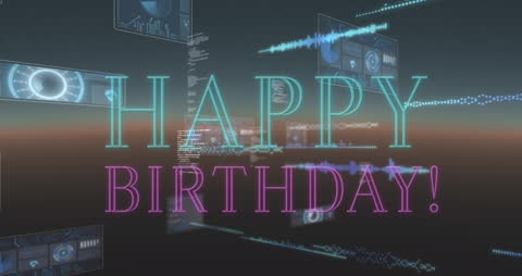 Cyber-themed Happy Birthday Greetings with Futuristic Interface