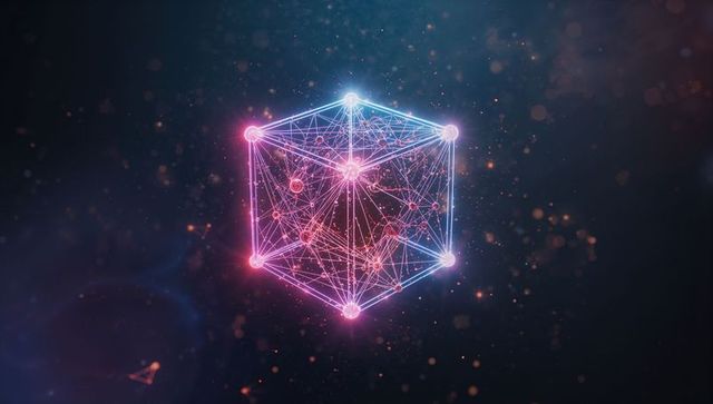 Digital Wireframe Cube Floating in Virtual Space