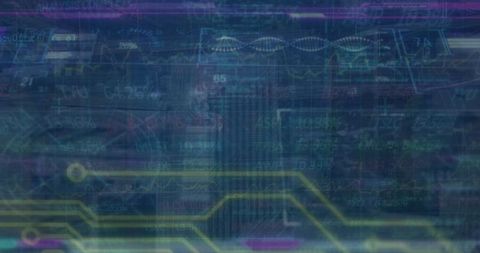Futuristic digital dashboard with circuit traces and analytics