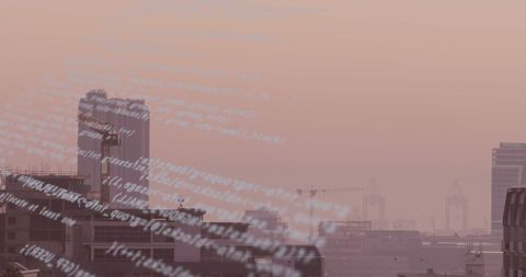 Digital Code Overlapping Urban Cityscape - Download Free Stock Images Pikwizard.com
