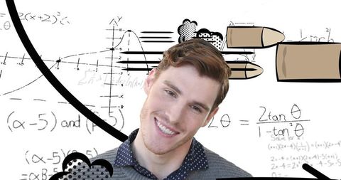 Young businessman with graffiti and mathematical symbols