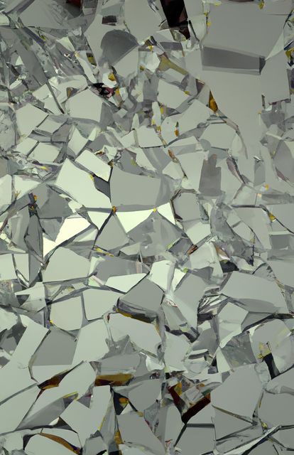 This abstract image featuring shattered glass can be used for artistic and modern design projects, backgrounds, and textures in various creative mediums. The jagged and chaotic pattern with reflective surfaces can add a dynamic and edgy feel to graphic design, website backgrounds, album covers, or architectural presentations.