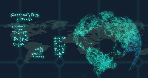 Mathematical equations with digital globe hologram
