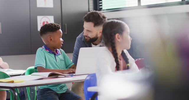 Teacher Engaging with Diverse Elementary Students in Classroom - Download Free Stock Images Pikwizard.com