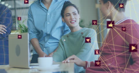 Diverse Team Collaboration with Digital Interface Animation