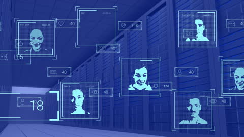 Digital Faces Projected Above Data Servers
