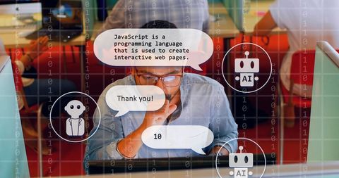 man learning javascript with ai technology, advancing programming skills - Download Free Stock Images Pikwizard.com
