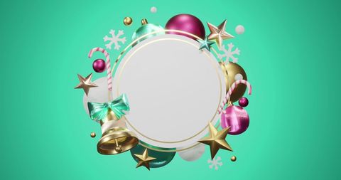 Festive circle with ornaments on green background