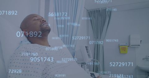 Patient in Hospital Bed with Overlapping Data Visualization