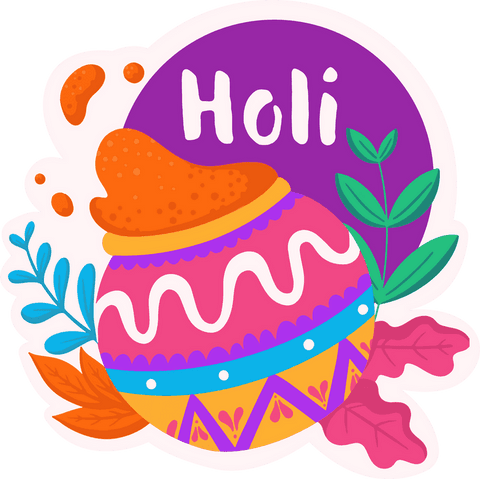 Colorful pot with holi powder on transparent background