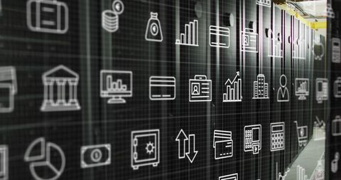 Data Center Icons on Server Racks Representing Fintech Technology - Download Free Stock Images Pikwizard.com