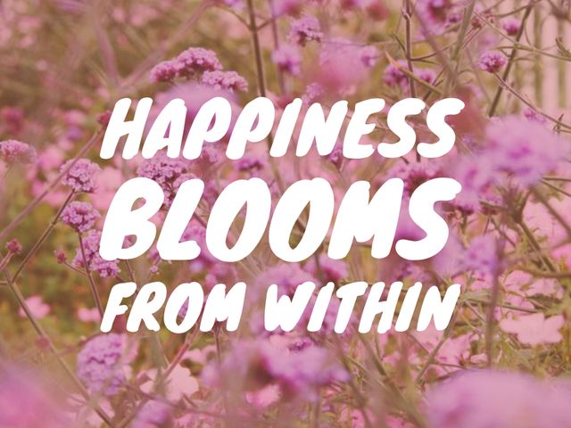 Inspirational quote on blooming pink flowers background, perfect for promoting wellness and positivity. Ideal for social media posts, wellness blogs, mental health awareness campaigns, or greetings cards. Elicits feelings of happiness and inner peace, making it versatile for various uses related to motivation, nature, and springtime scenery.