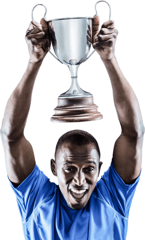 Triumphant Athlete Raising Trophy on Transparent Background