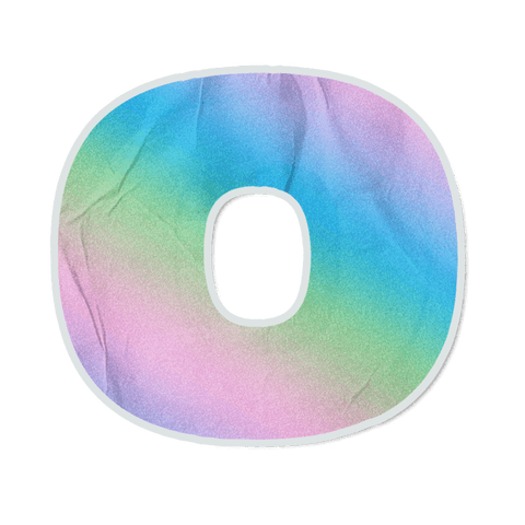 Transparent pastel letter o sticker with crumpled paper texture, soft shadow and gradient