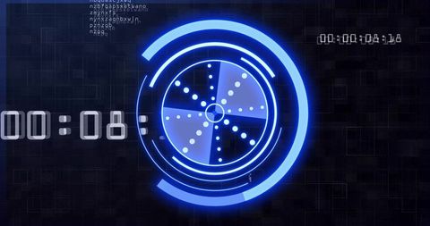 Glowing Futuristic HUD Radar Rotating Neon Blue Concentric Rings with Countdown