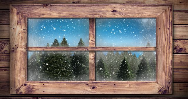 Winter Wonderland Visible Through Rustic Wooden Window - Download Free Stock Images Pikwizard.com