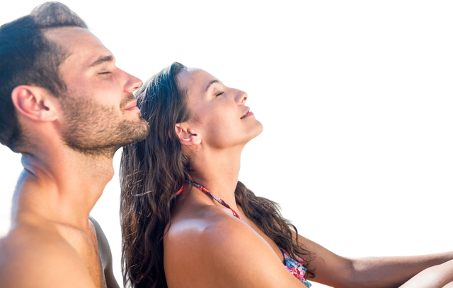 Caucasian Couple Relaxing Together With Closed Eyes During Summer Vacation on Transparent Background - Download Free Stock Videos Pikwizard.com