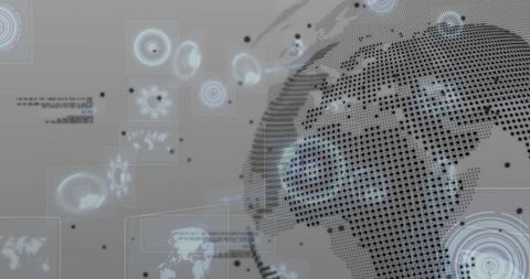 Abstract digital globe with futuristic data visualizations