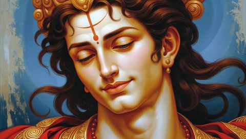 Devotional Painting of South Asian Deity with Serene Expression