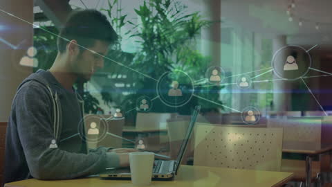 Student Engaged in Online Networking with Digital Connection Overlay