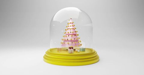 Festive Snow Globe with Christmas Tree and Gifts on Display - Download Free Stock Images Pikwizard.com