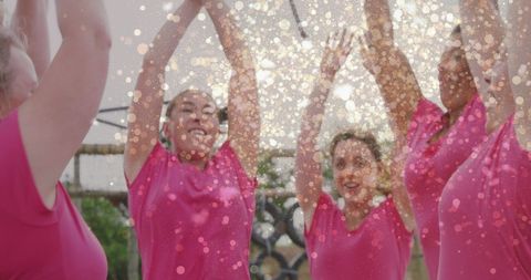 Diverse Women Teaming Up in Obstacle Course with Sparkling Effects