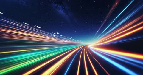 Futuristic Journey through Glowing Light Trails in Tunnel