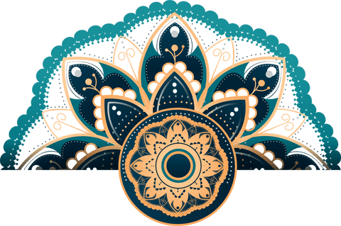 Elegant half-mandala with lace and dotted details on transparent background