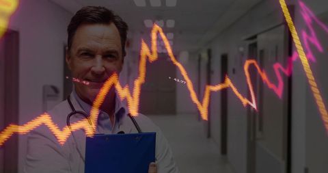 Doctor Analyzing Data Graph with Clipboard in Modern Hospital