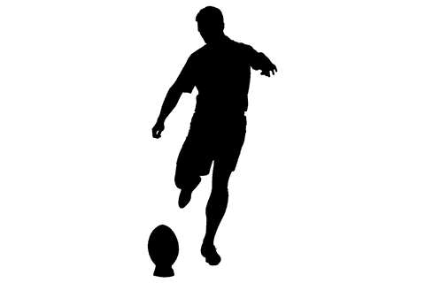 Transparent silhouette of man playing football kick action