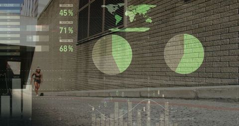 Woman Jogging with Augmented Reality Fitness Data Displays